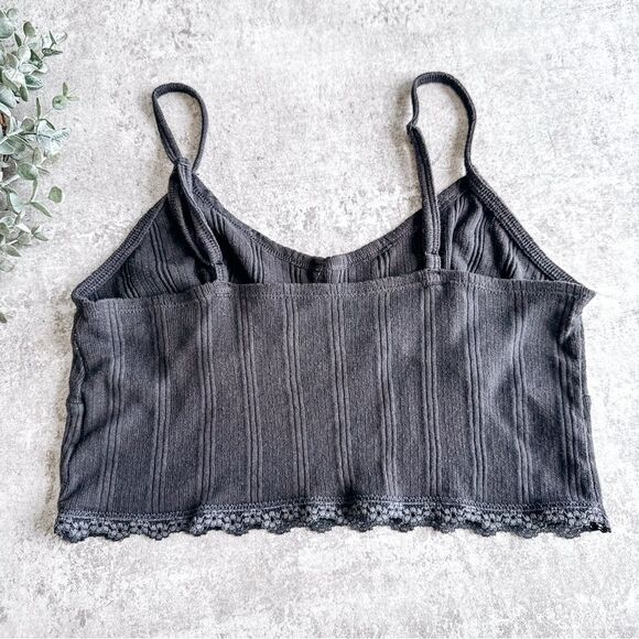 American Eagle Grey Cropped Mini Spaghetti Strap Tank Top Size Medium - Picture 3 of 3